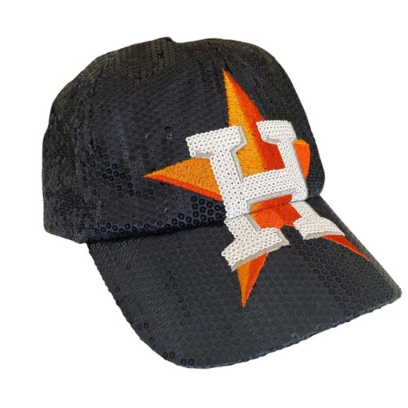 Sequin Houston Astros 47 Brand Navy Blue Baseball Cap with Orange and White Logo - Picture 1 of 15